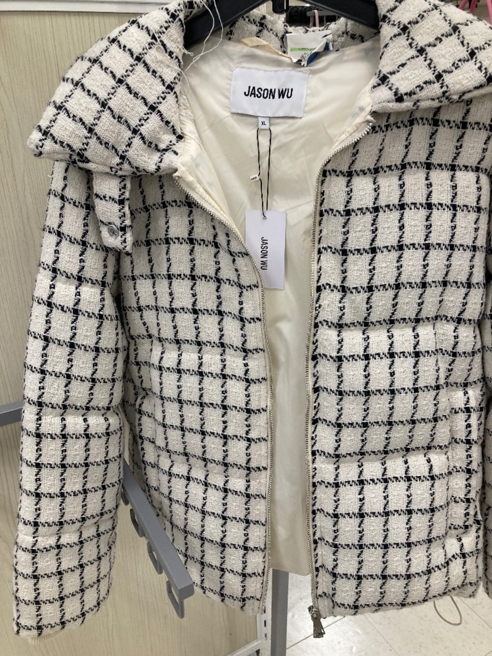 NWT Jason Wu white and black checkered puffer coat size XL
